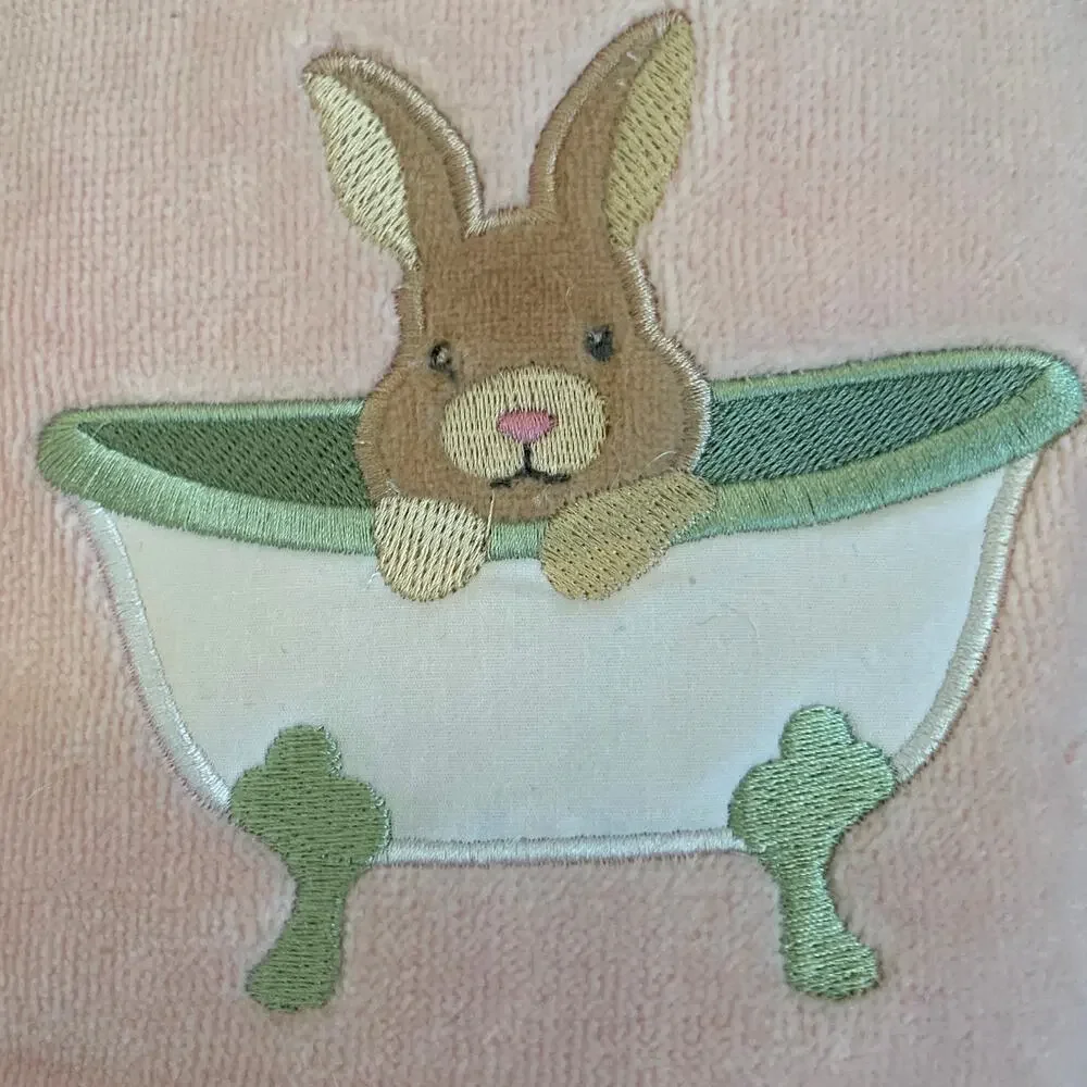 NEW Kassatex 2pk Hand Towels Easter Bunny in Bath Tub Pastel Pink 18x28